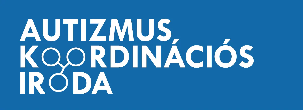 Az autizmus koordinációs iroda logója kék háttérrel.