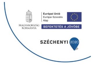 A képen a kötelező infoblokk látható az alábbi feliratokkal: Magyarország kormánya, Európai Unió Európai Szociális alap, Széchenyi 2020