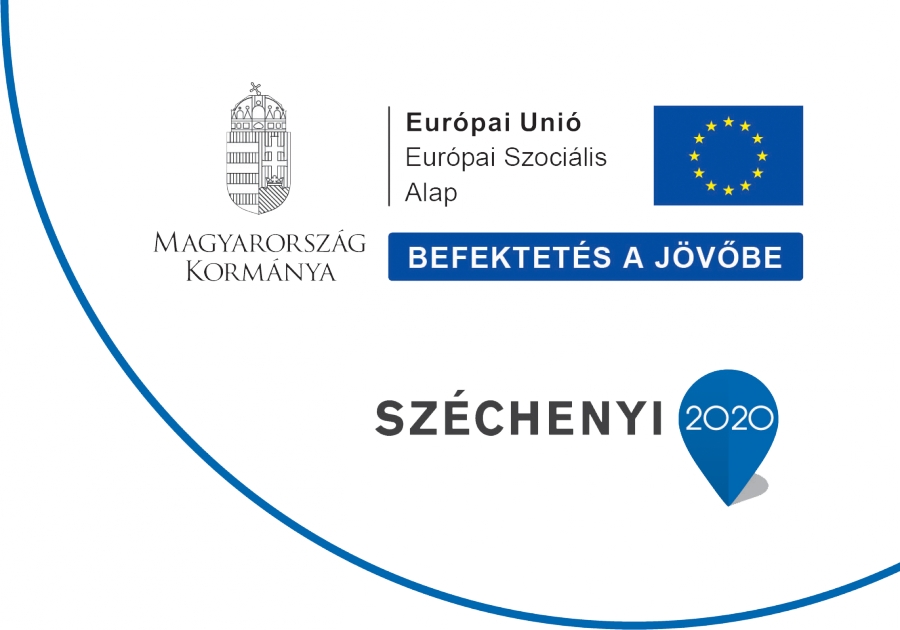 A képen a kötelező infoblokk látható az alábbi feliratokkal Magyarország kormánya, Európai Unió Európai Szociális alap, Széchenyi 2020